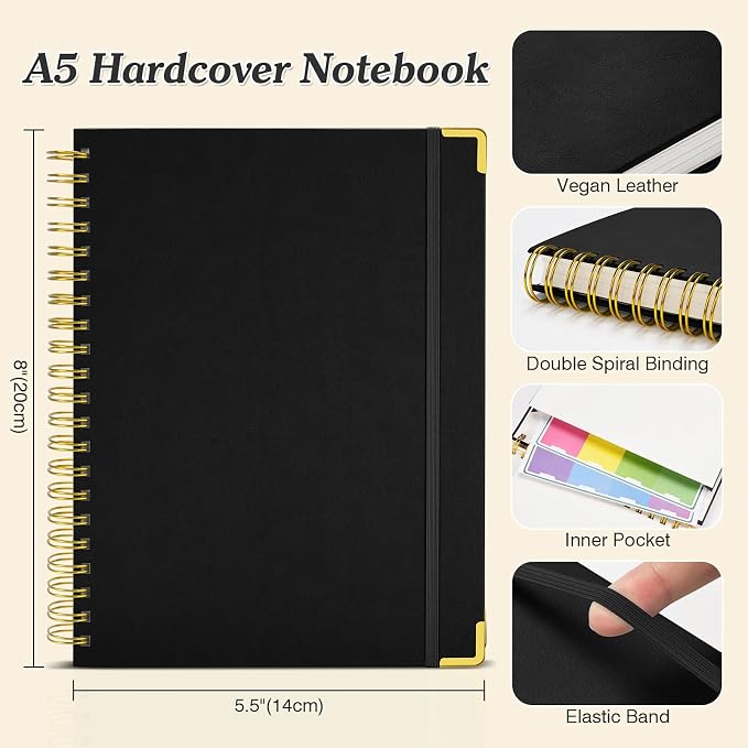 Bullet Dotted Journal Spiral Notebook, 300 Pages Leather Notebooks - Image 5