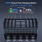 chipofy 500W Charging Station for Multiple Devices, 10-Port Multi USB C Fast - Image 2