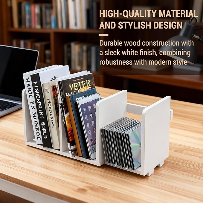 MyGift White Wood Desktop Bookshelf Organizer, Expandable Adjustable Display - Image 5