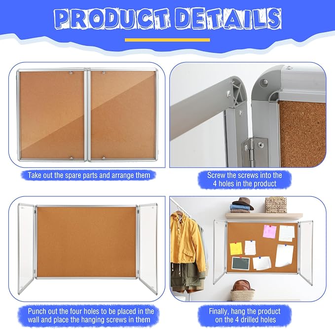 Enclosed Bulletin Board 48" x 36" Weather Resistant Lockable Notice Cork - Image 3