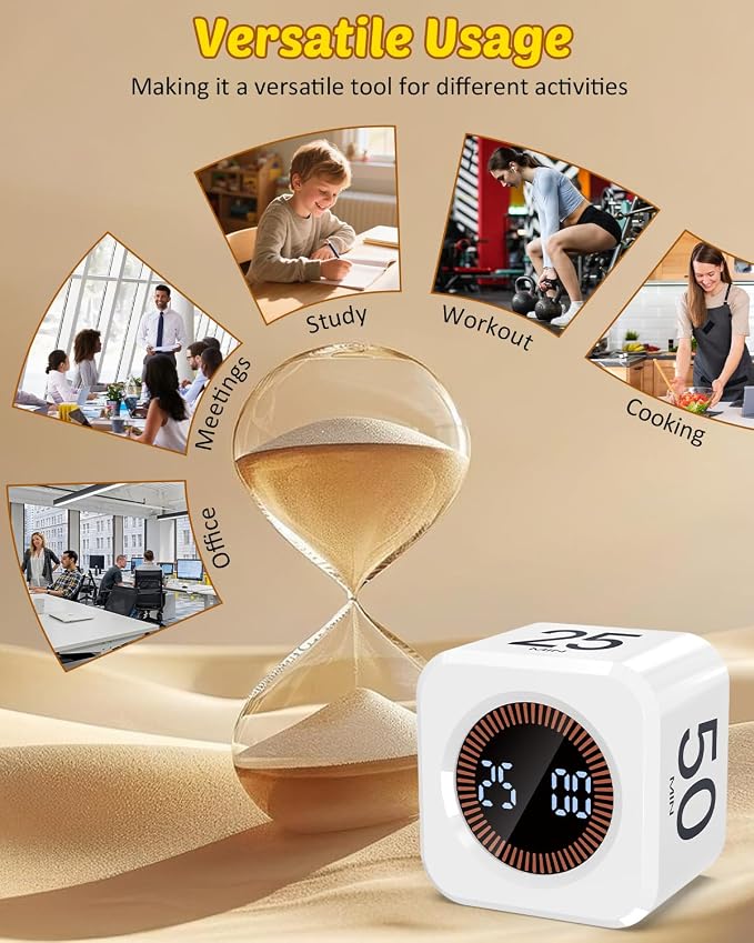 Digital Pomodoro Timer Cube 5/10/25/50min, Visual Productivity Flip Timer - Image 8