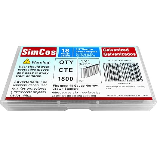SimCos 18 Gauge 1/4" Narrow Crown Staples, Galvanized Upholstery Staples by SimCos