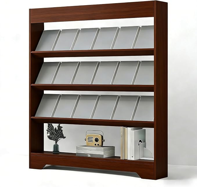 LHIUGE 4-Layer Brochure Display Rack, Freestanding Wooden Magazine Rack by LHIUGE