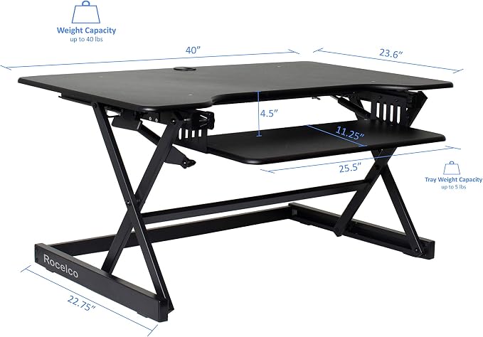 Rocelco 40" Large Height Adjustable Standing Desk Converter - Image 3