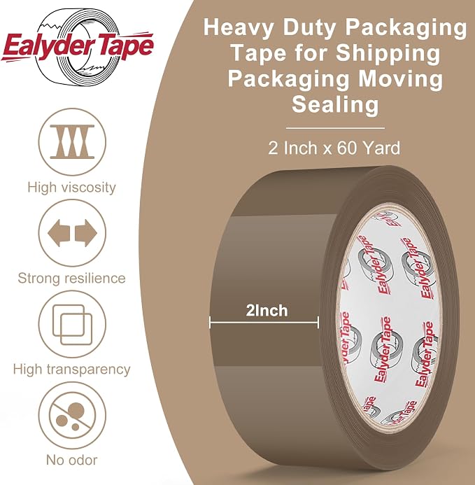 Ealyder Tape Brown Packing Tape 2 inch x 60 Yards, 6 Rolls - Image 3