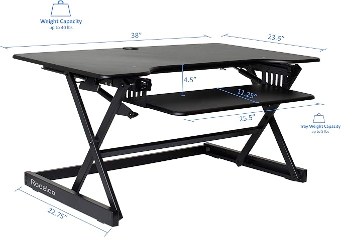 Rocelco 38" Large Height Adjustable Standing Desk Converter - Image 3