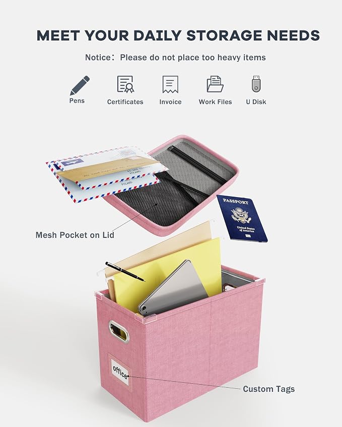 Oterri File Organizer With Lid, Hanging Filing Box With Mesh Pocket, Document - Image 4