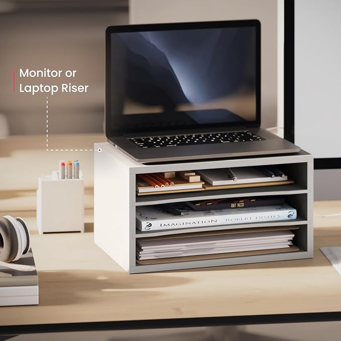 Ballucci Paper Organizer, 3-Tier Stackable Wood Desk Organizer, Document File - Image 4