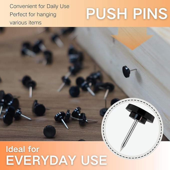 150 PCS Black Flat Push Pins for Wall Thumb Tacks for Walls Flat thumbtacks - Image 4