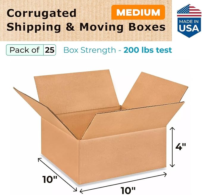Medium Moving & Shipping Boxes 10"L x 10"W x 4"H - Image 2