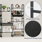 NUMENN Triple Wide 5 Tier Bookshelf, Adjustable Rustic Industrial Style Book - Image 7