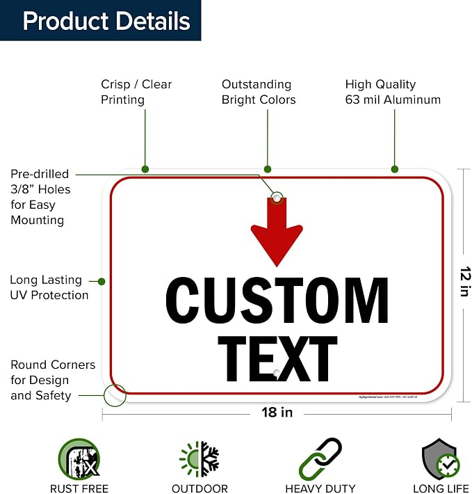 Custom Arrow and Directional Sign, Down Arrow, 12x18 Inches, Rust Free .063 - Image 6