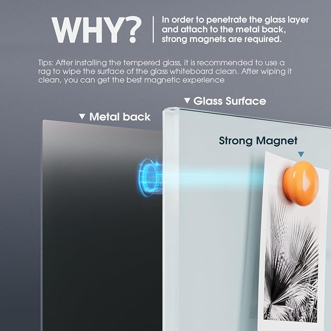 MaxGear Glass Whiteboard, Tempered Magnetic Dry Erase Board, Frameless Wall - Image 8