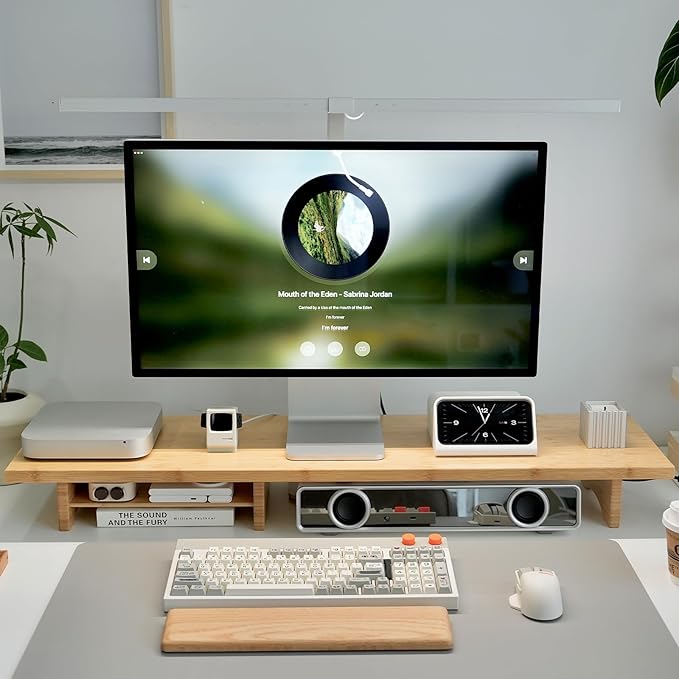 ROCDEER Bamboo Dual Monitor Stand Riser Natural, 2-Tier Desk Monitor Riser by Rocdeer