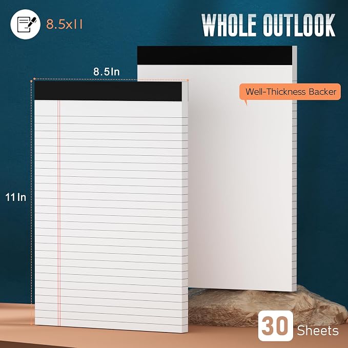 White Legal Note Pads 8.5''x 11'', 6 Pack Legal Paper Note Pads, Micro - Image 2