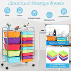 COSTWAY 15 Drawer Rolling Storage Cart, Utility Tools Paper Organizer on Wheels - Image 4