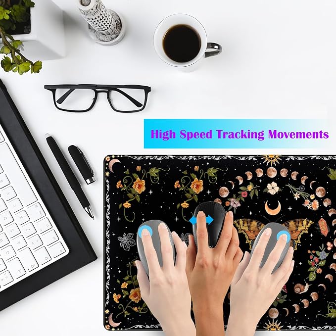 Moth Desk Pad Mushroom Phase Moon Phase Desk Mat, Boho Flowers and Leaves - Image 3