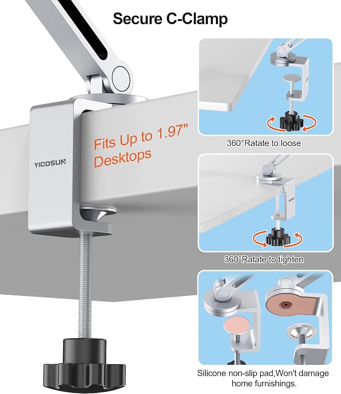 YICOSUN Tablet Arm Mount with Super Grip, Adjustable Foldable Holder & Heavy - Image 3