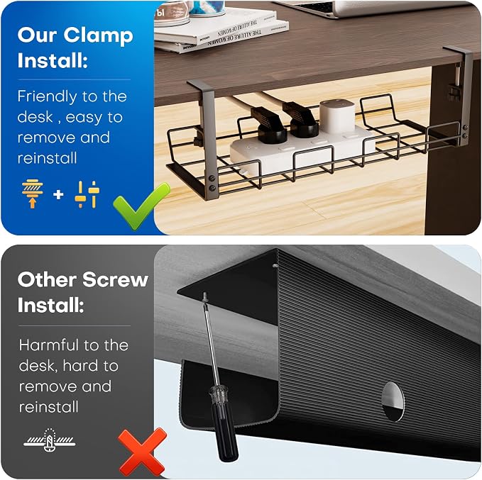 No Drill Under Desk Cable Management Tray, Desk Wire Management Cable Tray - Image 3