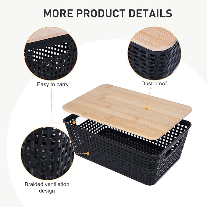 Anywish Storage Bins with Lids 8 Packs, Plastic Storage Bins with Bamboo Lids - Image 4