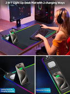 XXL Mouse Pad with Phone Holder, RGB Desk Mat with 15W Fast Charging, LED Large - Image 3