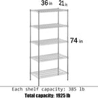 Regal Altair 21" Deep x 36" Wide x 74" Height Wire Shelving Kit | 5-Tier | NSF - Image 3