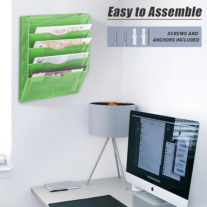 EASEPRES 5 Pocket Mesh Hanging Wall File Organizer, Wall Mounted Mail Paper - Image 5