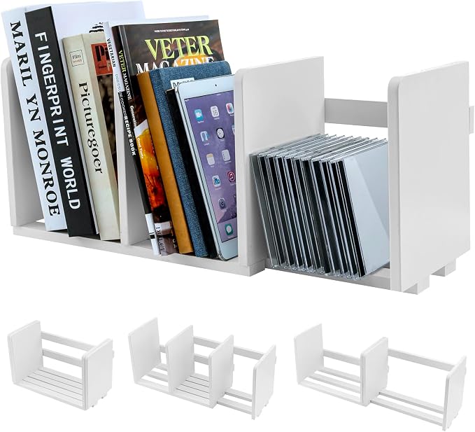 MyGift White Wood Desktop Bookshelf Organizer, Expandable Adjustable Display by MyGiftHome