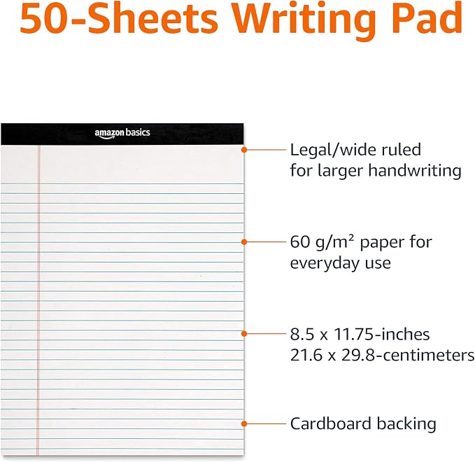 Amazon Basics Wide Ruled Lined Writing Note Pads, 8.5 inch x 11.75 inch - Image 4