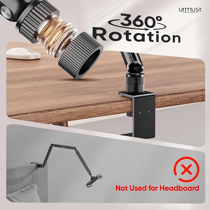 Urmust Tablet Stand for Desk, Adjustable iPad Holder Clamp Mount, 360° Rotation - Image 8