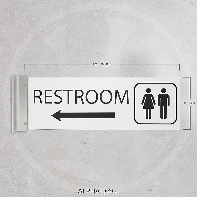 ALPHA DOG SIGNS Corridor Projecting Hallway Bathroom Sign, Left Arrow, - Image 2