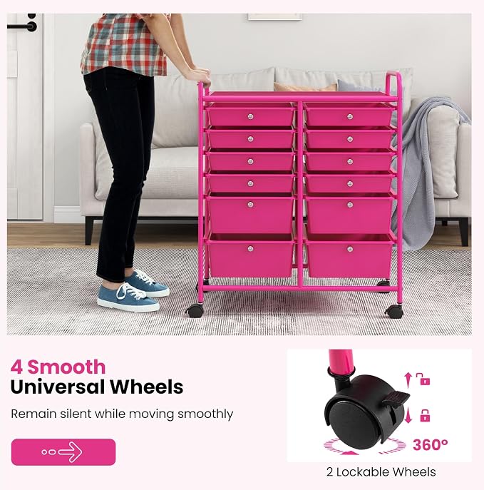 LDAILY 12 Drawer Rolling Storage Cart, Craft Cart Organizer on Wheels w/Metal - Image 4