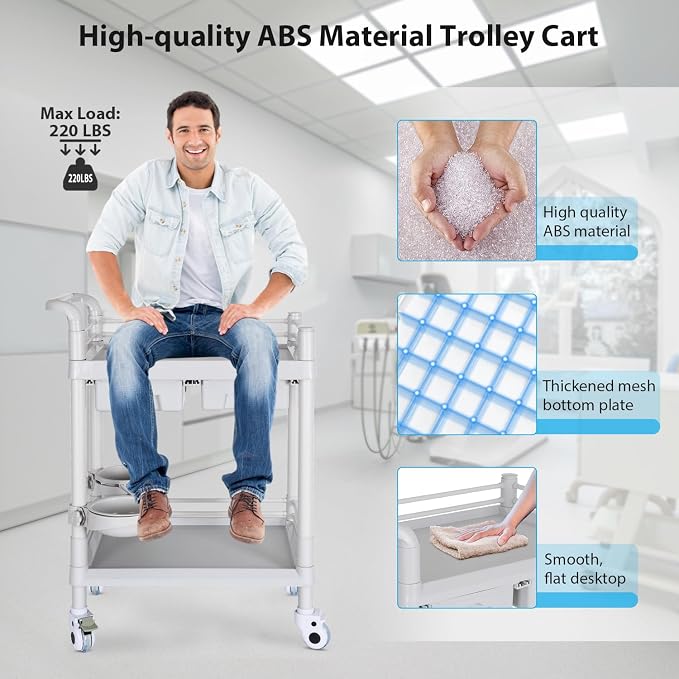 Medical Mobile Trolley Cart 2-Shelf 220 LBS Max Load Rolling Utility Cart Heavy - Image 3