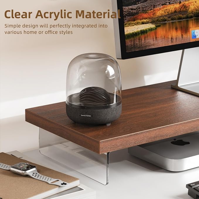 SSWOOD Monitor Stand Riser, Wood & Acrylic Computer Monitor Stand Desk Desktop - Image 3