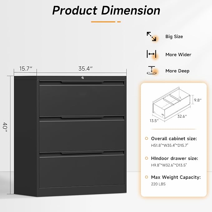 Bestoo 3-Drawer Lateral File Cabinet - Image 3