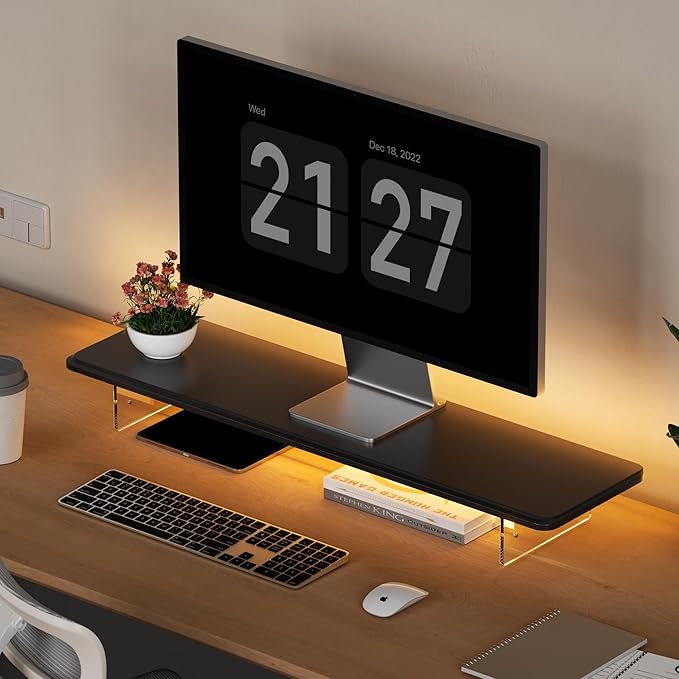 AFOOYO Monitor Stand Riser, 31.5-Inch LED Light Wood Computer Monitor Stand by AFOOYO