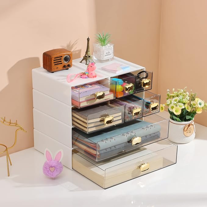 OSteed Spacious Desktop Storage Box, 1 Large 1 Middle & 2 Small Storage Drawers - Image 5