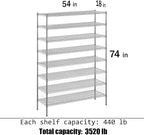 Regal Altair 18" Deep x 54" Wide x 74" Height Wire Shelving Kit | 8-Tier | NSF - Image 3
