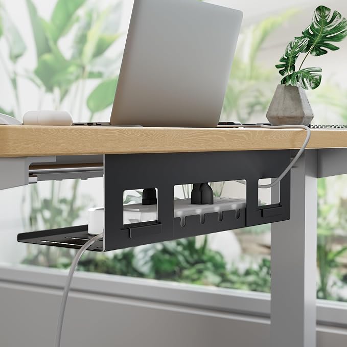 PEGZONE Under Desk Cable Management Tray, 15.7 Inches Metal Cord Organizer Rack - Image 3