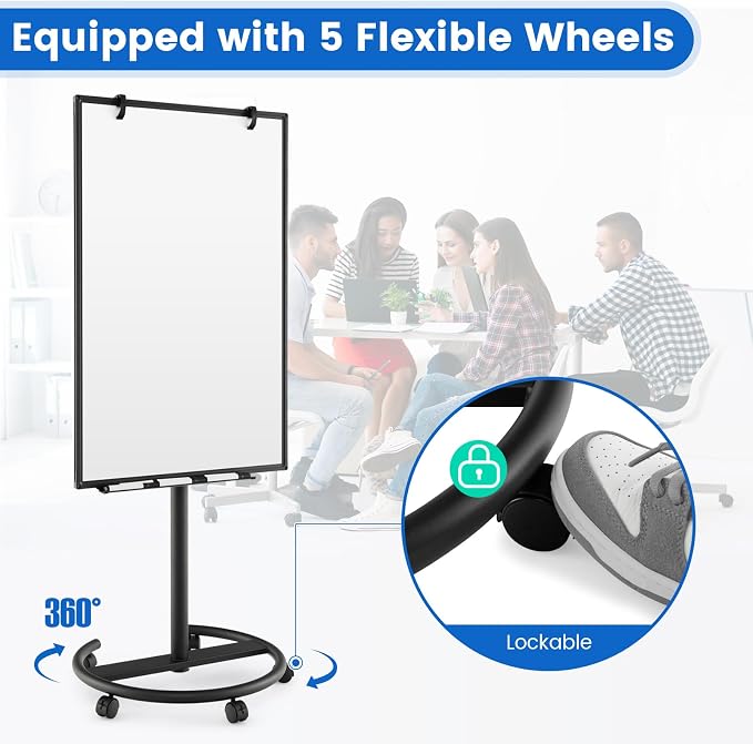 Goplus 40” x 26” Rolling Whiteboard, Height Adjustable Magnetic Dry Erase Board - Image 3