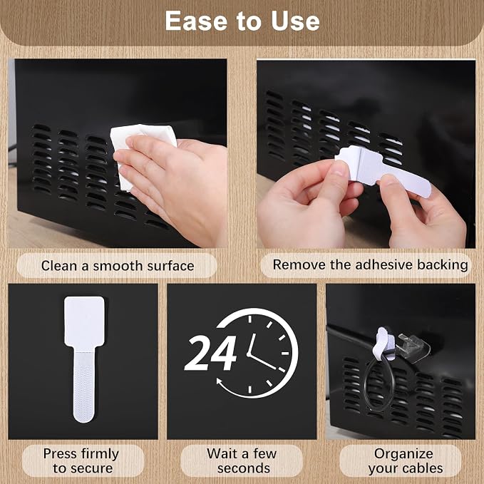 100 Pcs Hook and Loop Cable Straps, Under Desk Cord Management Self Adhesive - Image 4