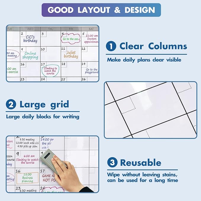 Jumbo Dry Erase Yearly Whiteboard Wall Calendar, Huge 12 Month Laminated - Image 6