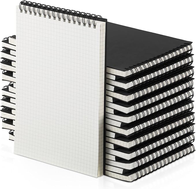 Engrowtic 24 Pack Graph Paper Spiral Notepad A5 Top Wirebound Notepad Grid by Engrowtic