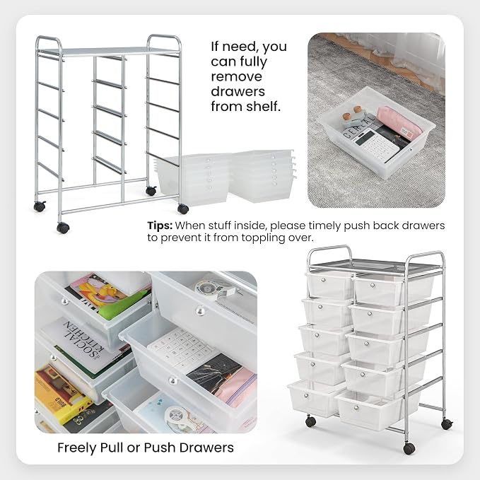 GLACER 10 Drawer Rolling Cart, Storage Cart - Image 4