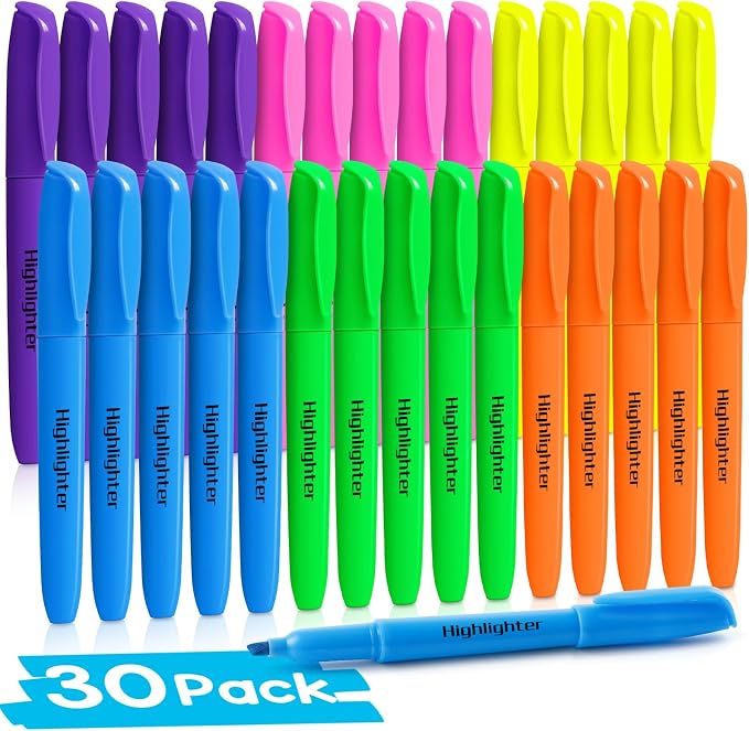 V-Opitos 30 Pack Highlighters in 6 Assorted Colors, No Bleed, Bright by Wearecommittedtotheresearchandproductionofhigh-qualitykidstoysschoolofficesuppliesandholidayproducts