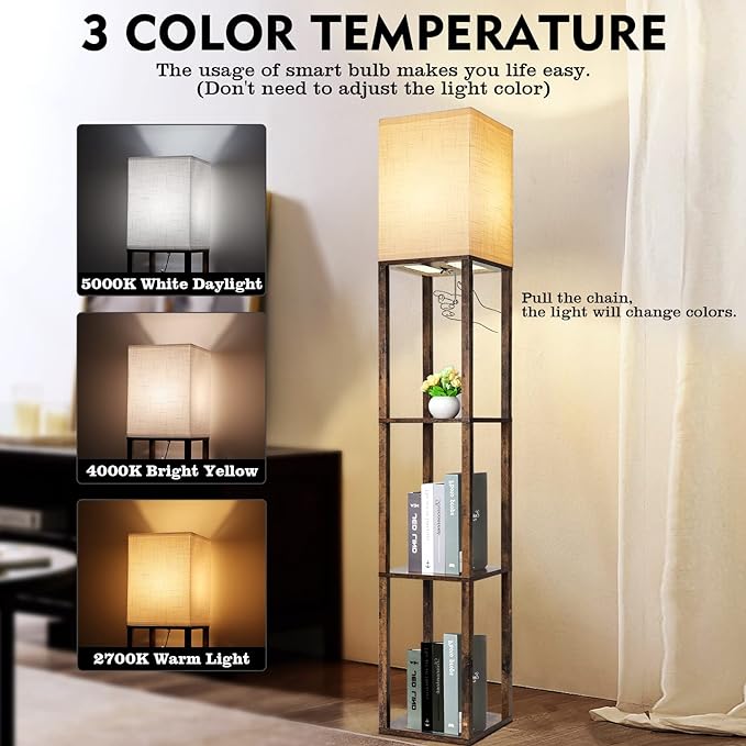 RUNTOP Floor Lamp with Shelves, Modern Shelf Lamp - Image 2