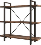 3 Tier Bookshelf Modern Rustic Open Bookshelf Office Solid Wood Bookcase and - Image 4