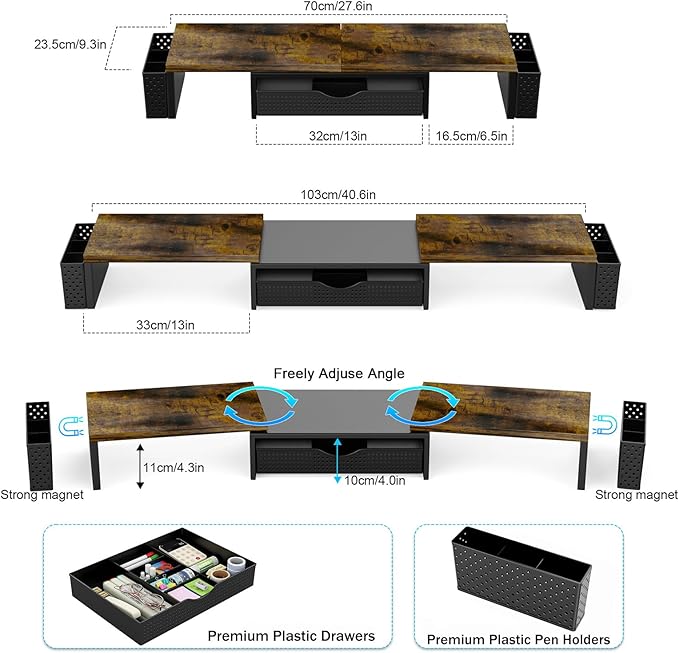 Spacrea Metal Desk Organizers and Accessories, Dual Monitor Stand Riser - Image 5