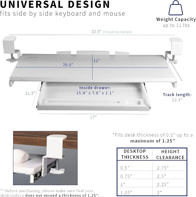VIVO Large Keyboard Tray Under Desk Pull Out Platform - Image 5