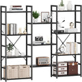 NUMENN Triple Wide 4 Tier Bookshelf, Adjustable Rustic Industrial Style by NUMENN